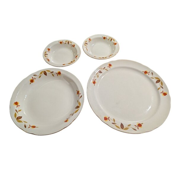 Hall Jewel Tea Autumn Leaf Mary Dunbar Dinner Plate Soup Bowl Berry Bowls Lot - Picture 1 of 9